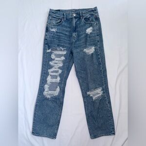 American Eagle Size 10 Medium Wash Distressed Highest Rise 90’s Boyfriend Jeans
